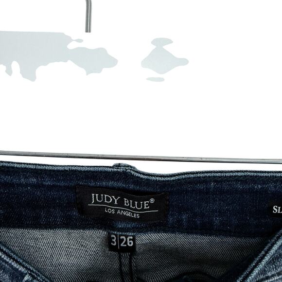 Judy Blue Mid Rise Slim Bootcut Jeans Dark Wash Distressed Western Womens 3/26 - Picture 5 of 10